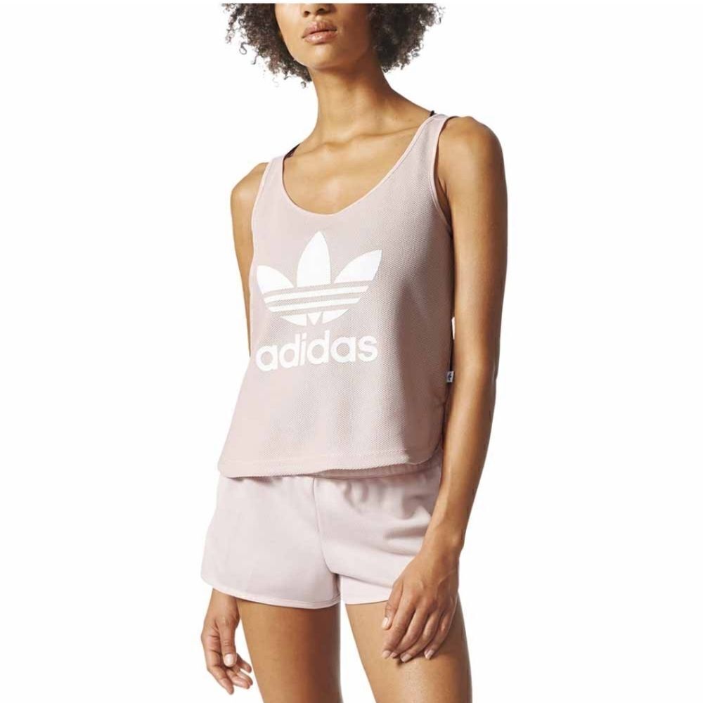Adidas pink trefoil jersey tank top
